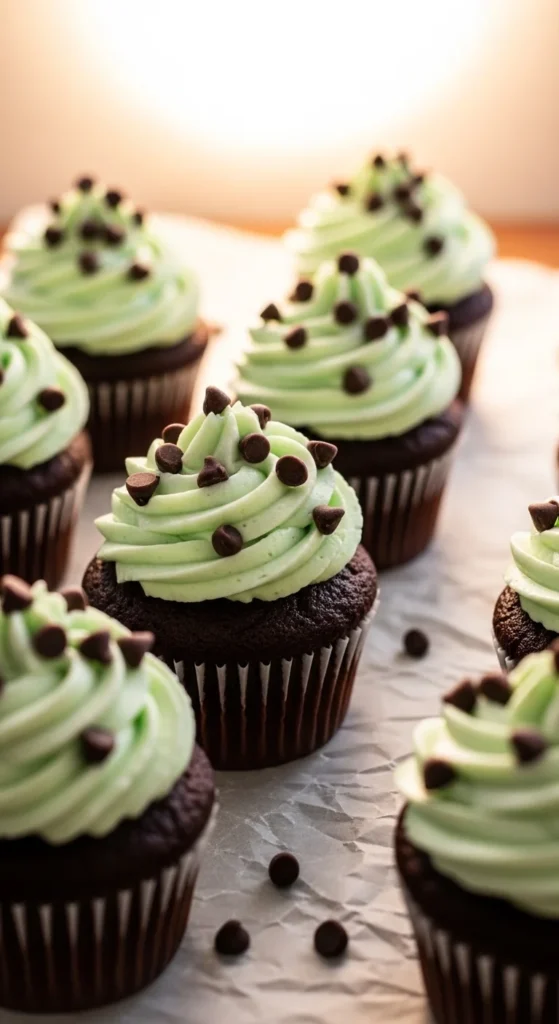 Mint Chocolate Chip Bakery Cupcakes