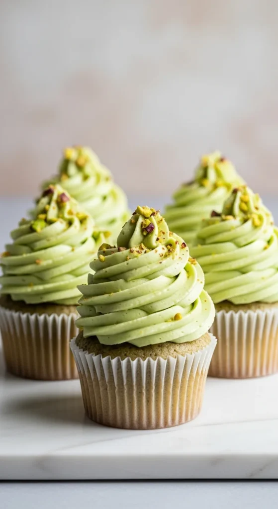 Pistachio Cream Swirl Cupcakes